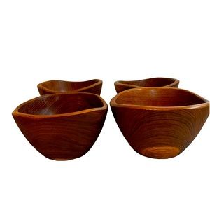 Vintage Mid 20th Century Teak Wood Salad Bowl Set of 4, Organic,Sustainable